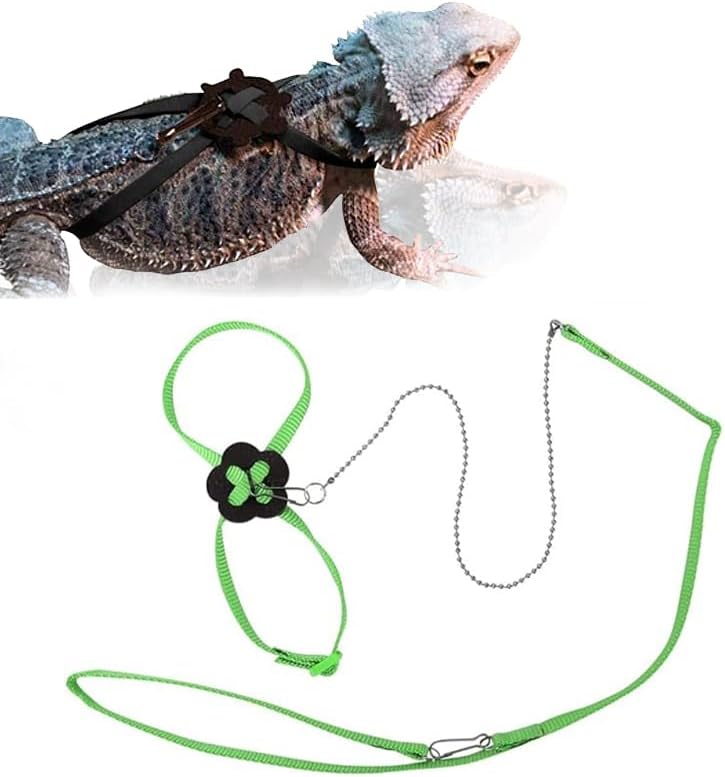 hokable Adjustable 4.72inch Reptile Lizard Harness Leash,Turtle Lizard Pet Traction Belt Bearded Dragon Accessories Soft Small Pet Animal Harness Rope Outdoor Used (Green) - Image 1